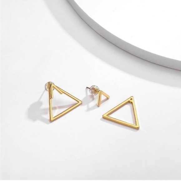 GOLD 14k Gold Plated Hollow Triangle Stud Earrings - Picture 4 of 4